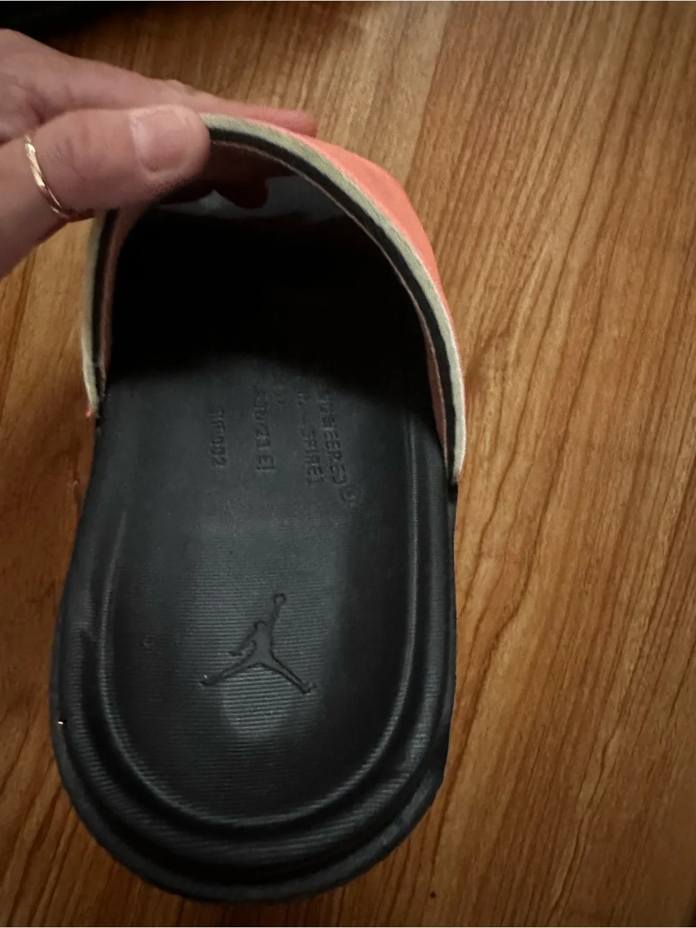 Jordan Peach and Black Slide Sandals